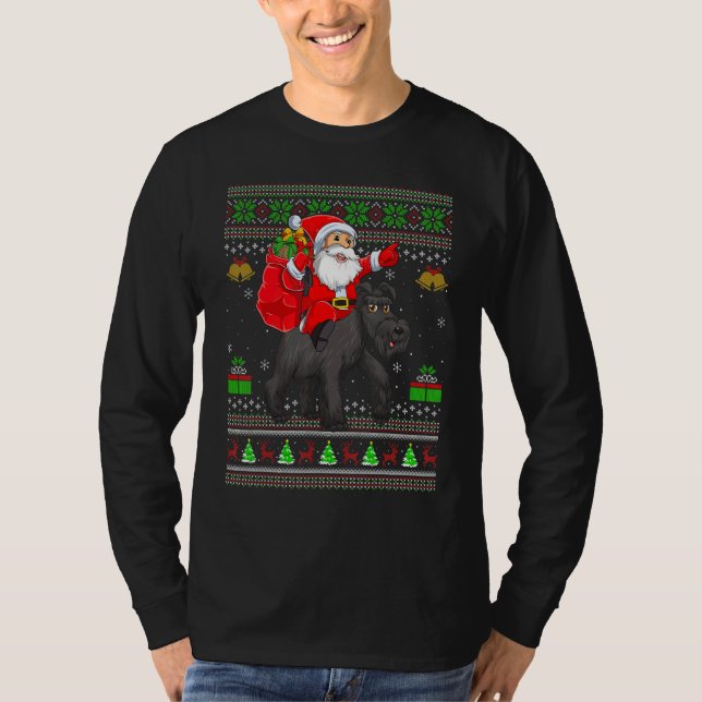 Ugly Xmas Santa Riding Schnauzer Dog Christmas T-Shirt (Vorderseite)