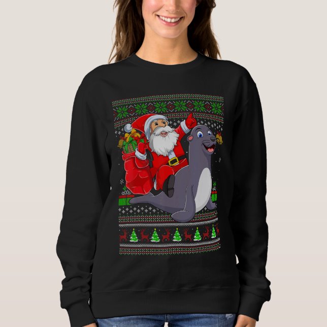 Ugly Xmas Santa Riding Seals Christmas Sweatshirt (Vorderseite)