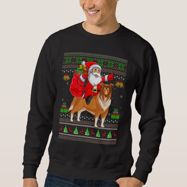 Ugly Xmas Santa Riding Sheepdog Christmas Sweatshirt (Vorderseite)