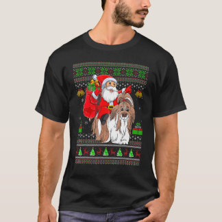 Ugly Xmas Santa Riding Shih Tzu Dog Christmas T-Shirt