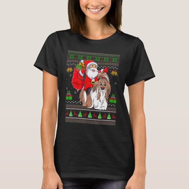 Ugly Xmas Santa Riding Shih Tzu Dog Christmas T-Shirt (Vorderseite)