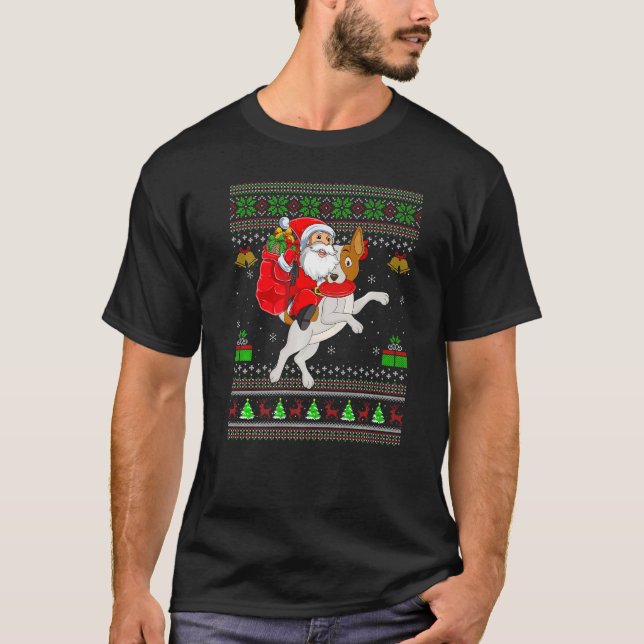 Ugly Xmas Santa Riding Weimaraner Dog Christmas T-Shirt (Vorderseite)