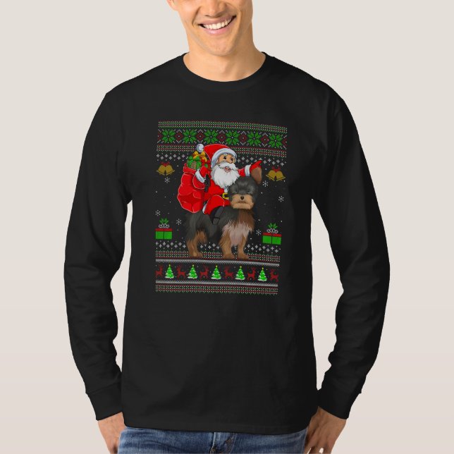 Ugly Xmas Santa Riding Yorkshire Terrier Dog Chris T-Shirt (Vorderseite)