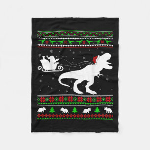 Ugly Xmas Santa Sleigh Riding Dinosaur T-rex Chris Fleecedecke
