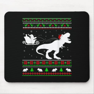 Ugly Xmas Santa Sleigh Riding Dinosaur T-rex Chris Mousepad