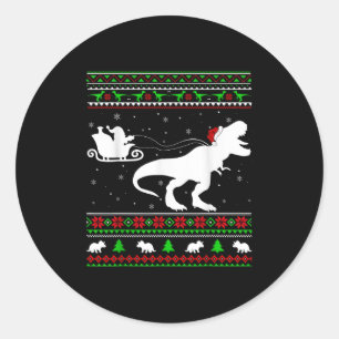 Ugly Xmas Santa Sleigh Riding Dinosaur T-rex Chris Runder Aufkleber
