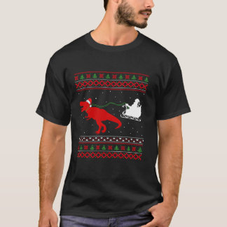 Ugly Xmas Santa Sleigh Riding Dinosaur T Rex Chris T-Shirt