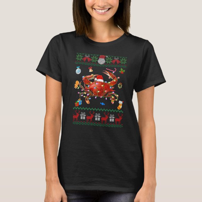 Ugly Xmas Sweater Animals Lights Christmas Crab T-Shirt (Vorderseite)