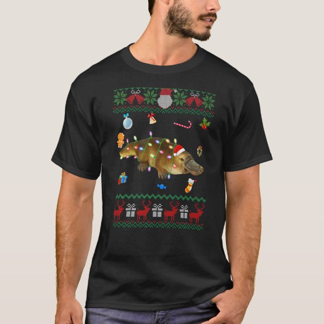 Ugly Xmas Sweater Animals Lights Weihnachten Platy T-Shirt (Vorderseite)