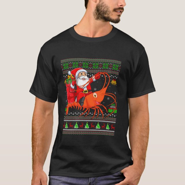 Ugly Xmas Sweater Funny Santa Rimp Garnelen Fisch  T-Shirt (Vorderseite)