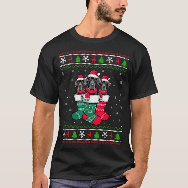 Ugly Xmas Sweater Great Dane Dog In Christmas Sock T-Shirt (Vorderseite)