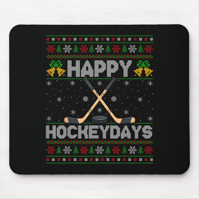 Ugly Xmas Sweater Happy Hockeydays Ice Hockey Chri Mousepad (Vorne)