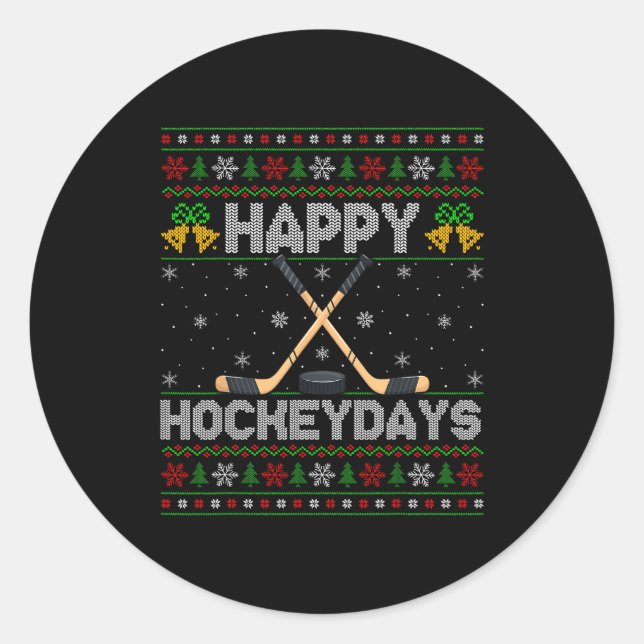 Ugly Xmas Sweater Happy Hockeydays Ice Hockey Chri Runder Aufkleber (Vorderseite)