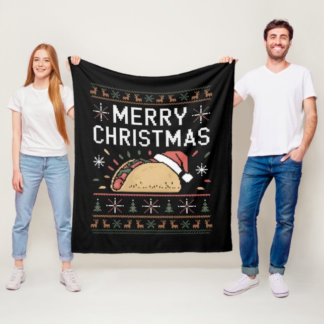 Ugly Xmas Sweater Lights Santa Taco Fleecedecke (Beispiel)