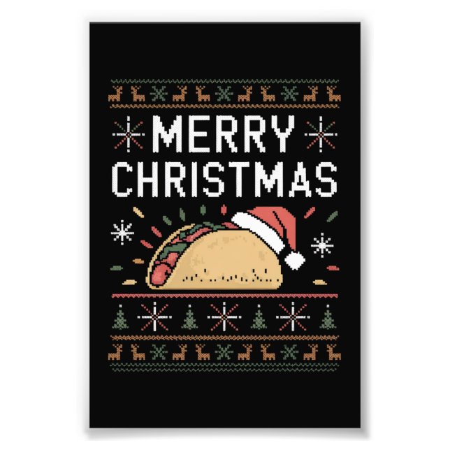 Ugly Xmas Sweater Lights Santa Taco Fotodruck (Vorne)