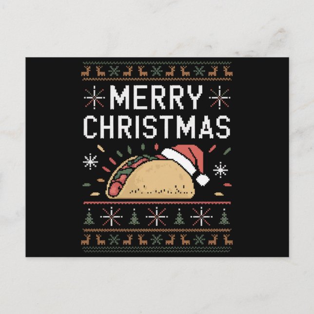 Ugly Xmas Sweater Lights Santa Taco Postkarte (Vorderseite)