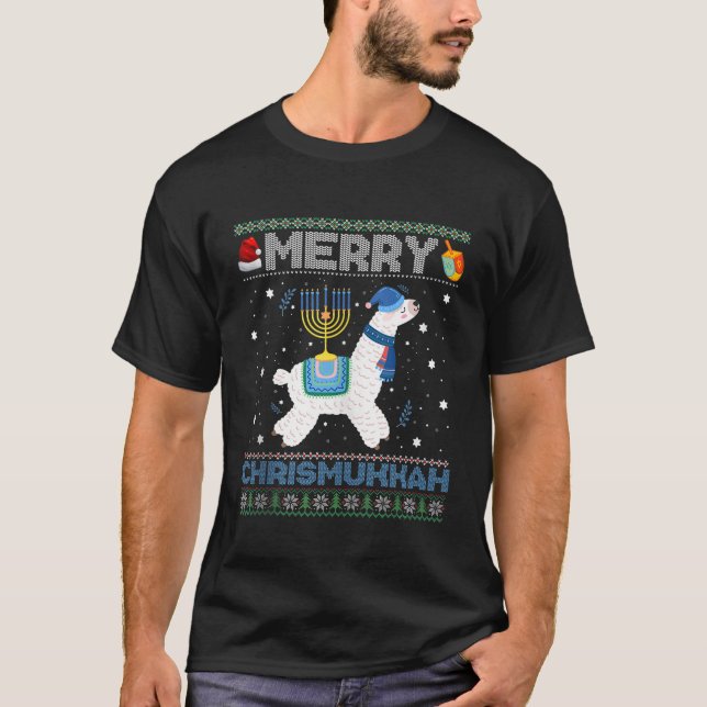 Ugly Xmas Sweater Merry Chrismukkah Niedlich Llama T-Shirt (Vorderseite)