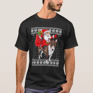 Ugly Xmas Sweater Santa Riding Bull Terrier Dog Ch T-Shirt