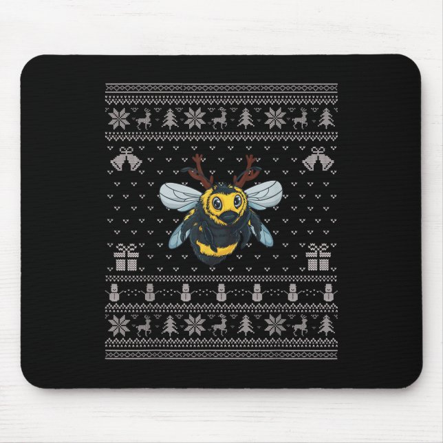 Ugly Xmas Sweater Style Bumble Bee Reindeer Christ Mousepad (Vorne)