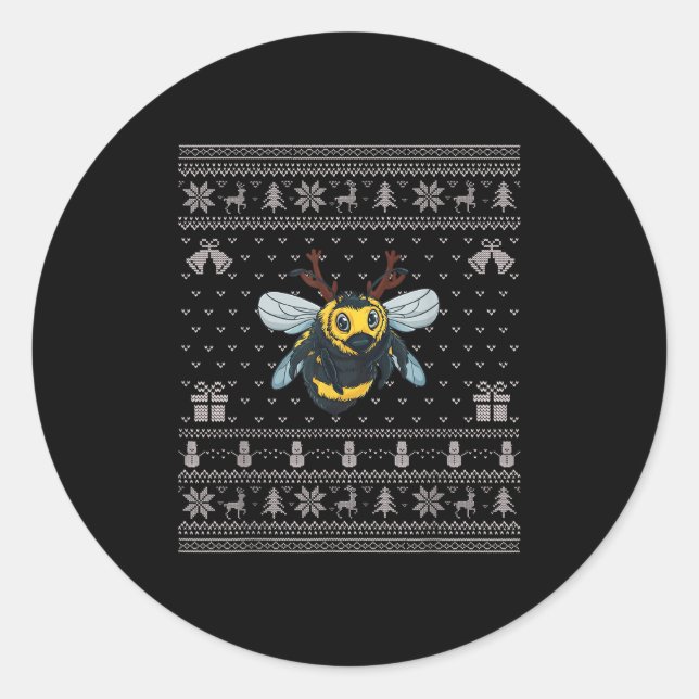 Ugly Xmas Sweater Style Bumble Bee Reindeer Christ Runder Aufkleber (Vorderseite)