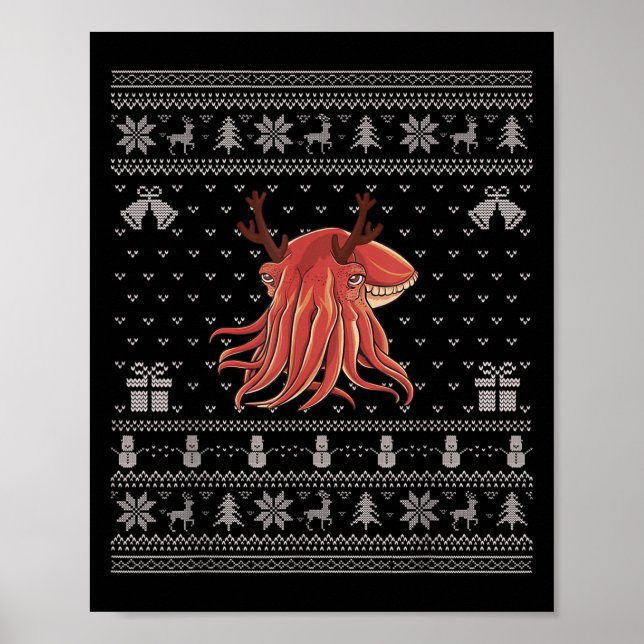 Ugly Xmas Sweater Style Cuttlefish Reindeer Christ Poster (Vorne)