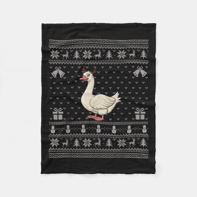 Ugly Xmas Sweater Style Goose Reindeer Christmas  Fleecedecke (Vorderseite)