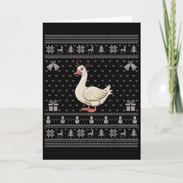 Ugly Xmas Sweater Style Goose Reindeer Christmas  Karte (Vorderseite)