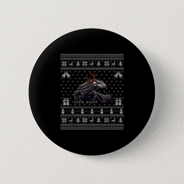 Ugly Xmas Sweater Style Komodo Dragon Reindeer Chr Button (Vorderseite)