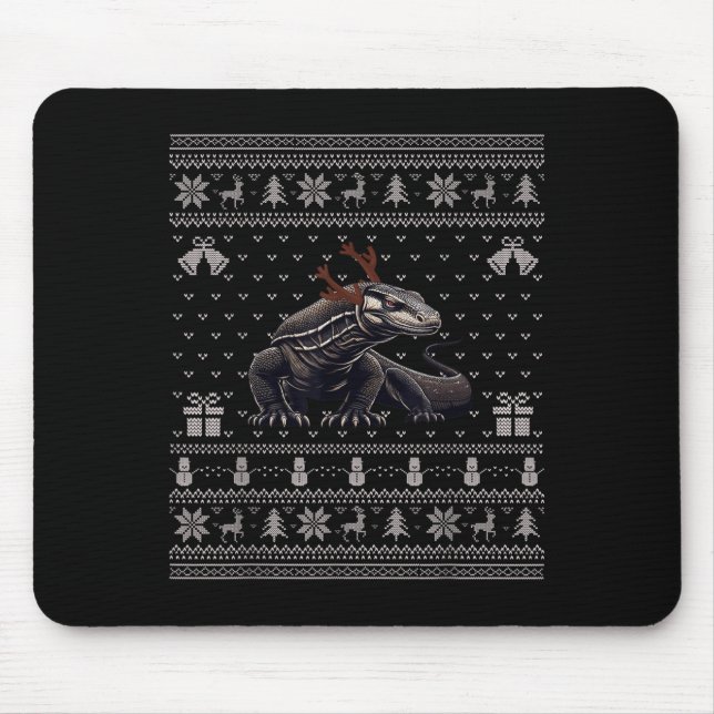 Ugly Xmas Sweater Style Komodo Dragon Reindeer Chr Mousepad (Vorne)