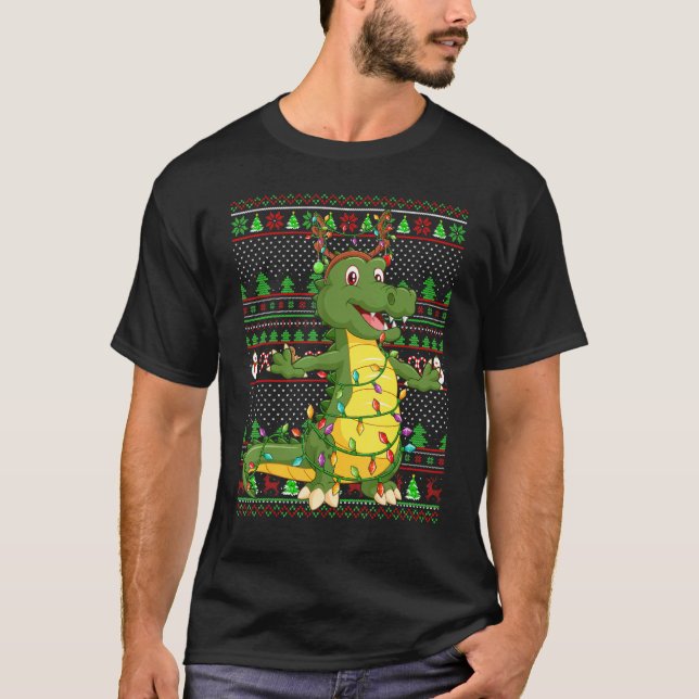 Ugly Xmas Sweater Style Lighting Alligator Christm T-Shirt (Vorderseite)