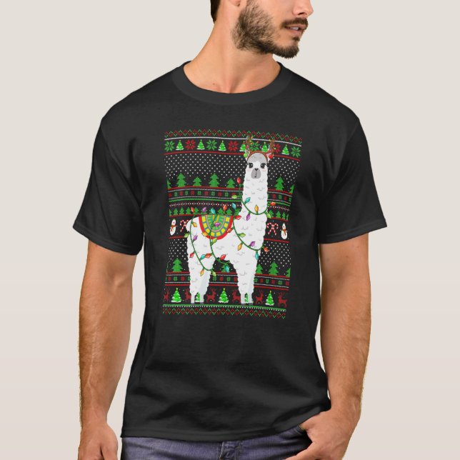 Ugly Xmas Sweater Style Lighting Alpaca Christmas  T-Shirt (Vorderseite)