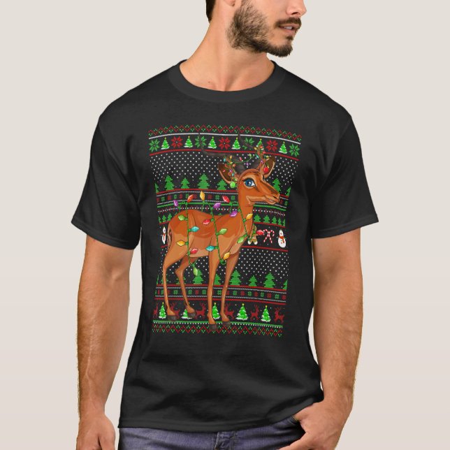 Ugly Xmas Sweater Style Lighting Antelope Christma T-Shirt (Vorderseite)