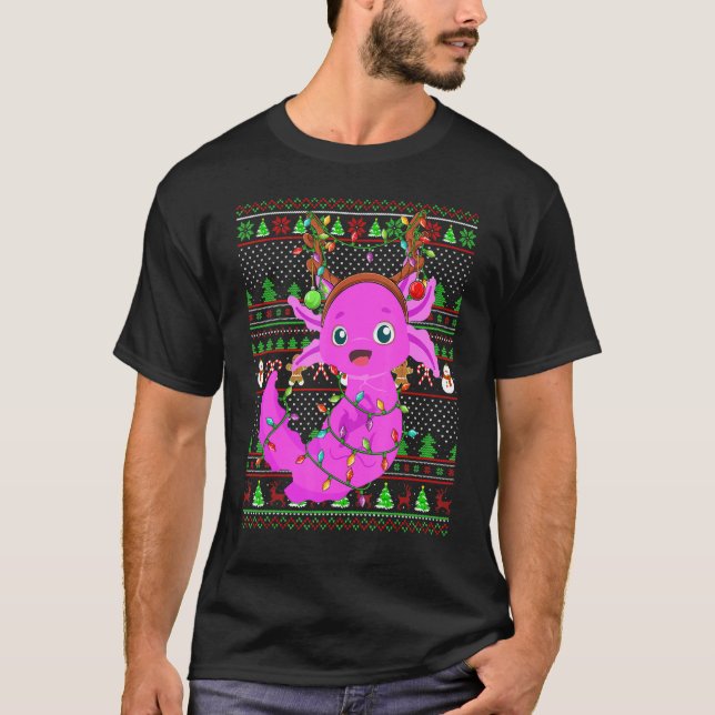 Ugly Xmas Sweater Style Lighting Axolotl Christmas T-Shirt (Vorderseite)