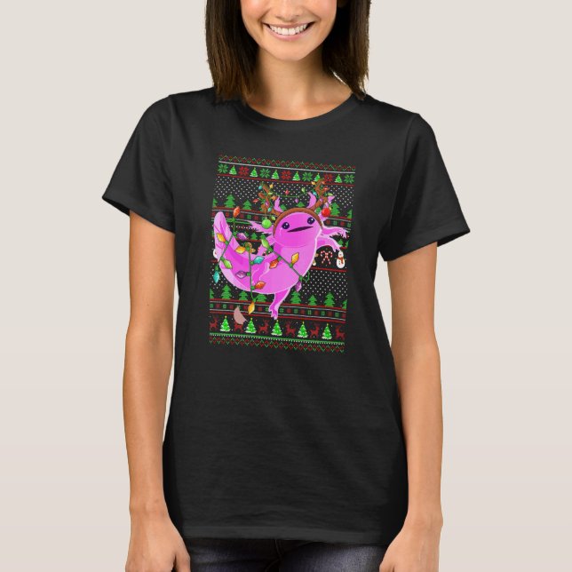 Ugly Xmas Sweater Style Lighting Axolotl Christmas T-Shirt (Vorderseite)