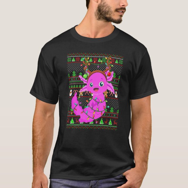 Ugly Xmas Sweater Style Lighting Axolotl Christmas T-Shirt (Vorderseite)