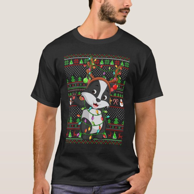 Ugly Xmas Sweater Style Lighting Badger Christmas T-Shirt (Vorderseite)