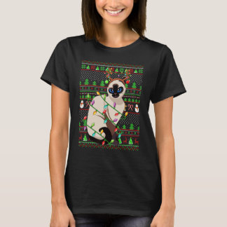 Ugly Xmas Sweater Style Lighting Balinese Cat Chri T-Shirt