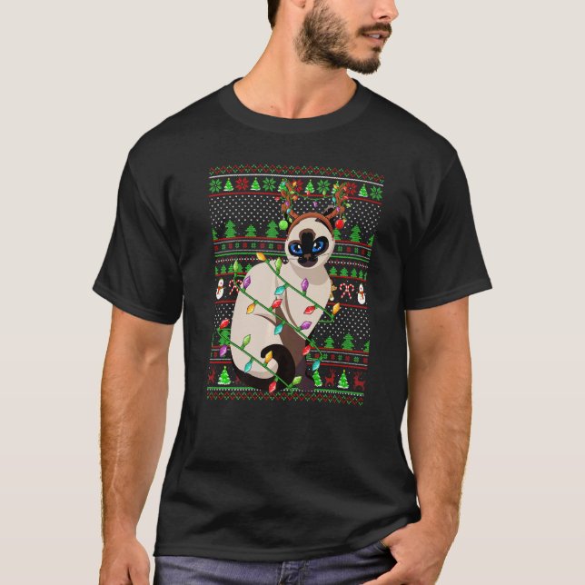 Ugly Xmas Sweater Style Lighting Balinese Cat Chri T-Shirt (Vorderseite)
