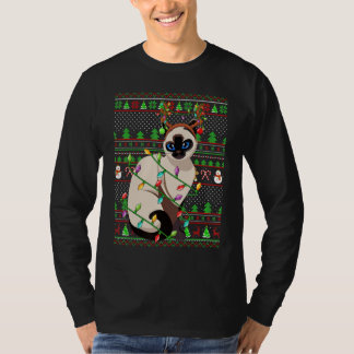 Ugly Xmas Sweater Style Lighting Balinese Cat Chri T-Shirt