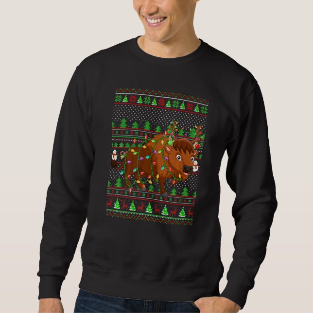Ugly Xmas Sweater Style Lighting Bison Christmas Sweatshirt (Vorderseite)