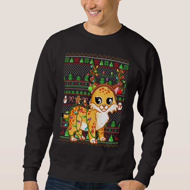 Ugly Xmas Sweater Style Lighting Bobcat Christmas Sweatshirt (Vorderseite)