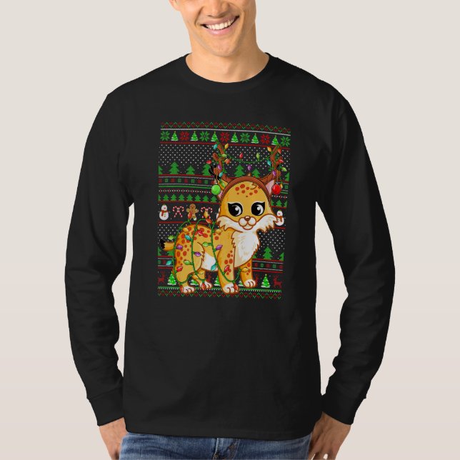 Ugly Xmas Sweater Style Lighting Bobcat Christmas T-Shirt (Vorderseite)