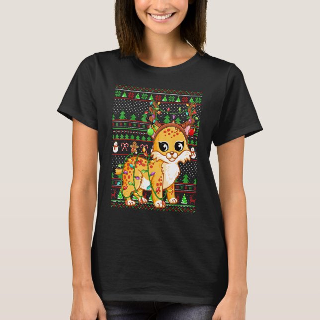 Ugly Xmas Sweater Style Lighting Bobcat Christmas T-Shirt (Vorderseite)