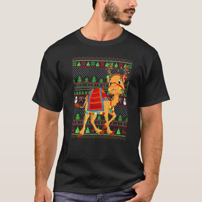 Ugly Xmas Sweater Style Lighting Camel Christmas   T-Shirt (Vorderseite)
