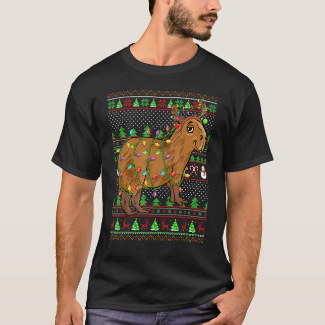Ugly Xmas Sweater Style Lighting Capybara Christma T-Shirt (Vorderseite)