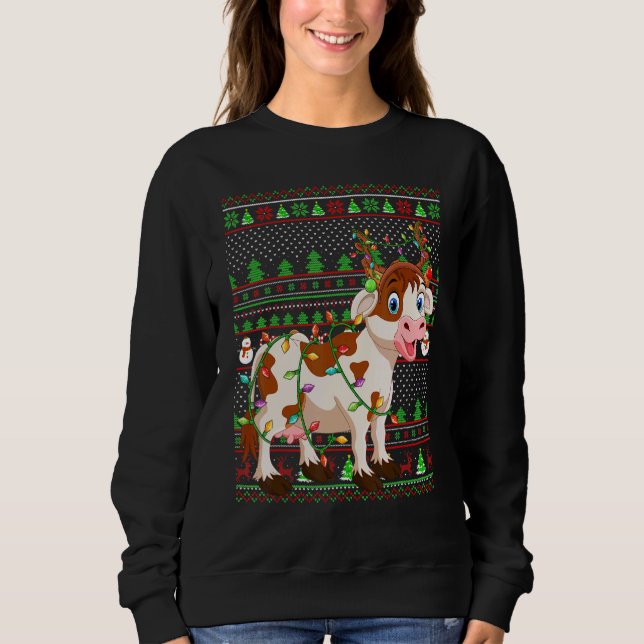 Ugly Xmas Sweater Style Lighting Cattle Christmas Sweatshirt (Vorderseite)
