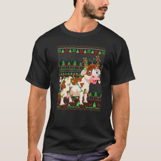 Ugly Xmas Sweater Style Lighting Cattle Christmas T-Shirt