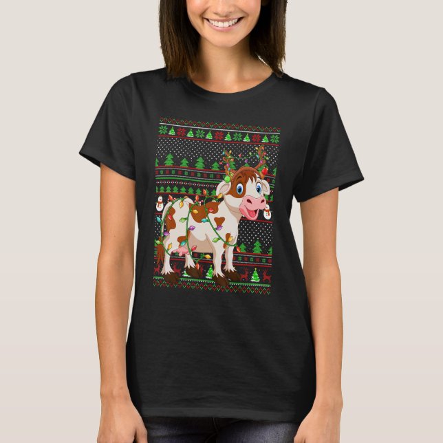 Ugly Xmas Sweater Style Lighting Cattle Christmas T-Shirt (Vorderseite)