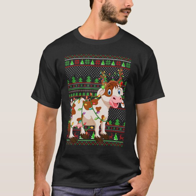 Ugly Xmas Sweater Style Lighting Cattle Christmas T-Shirt (Vorderseite)