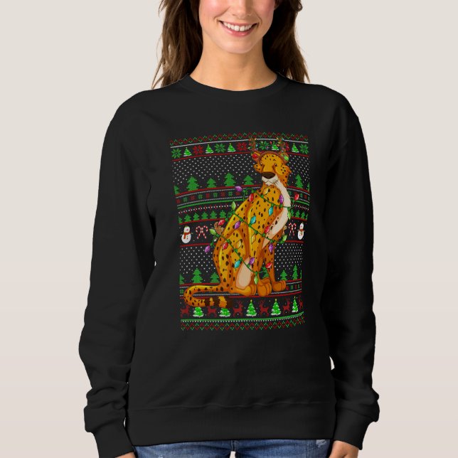 Ugly Xmas Sweater Style Lighting Cheetah Christmas Sweatshirt (Vorderseite)
